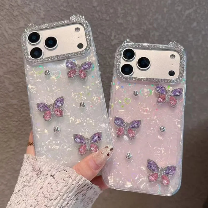 Marble Diamond Butterfly iPhone Case